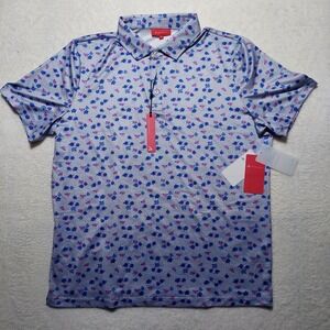 REDVANLY Leone Polo Mens XL Blue Lavender NWT Floral R2508 Golf Athletic Luxury